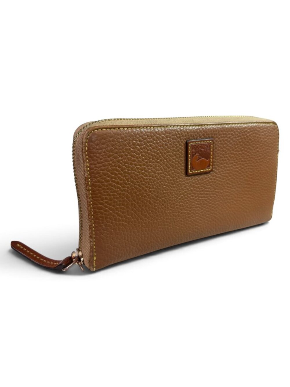 Dooney & Bourke Zip Around Large Wallet Carmel Brown Pebble Leather 8" x 4.25"